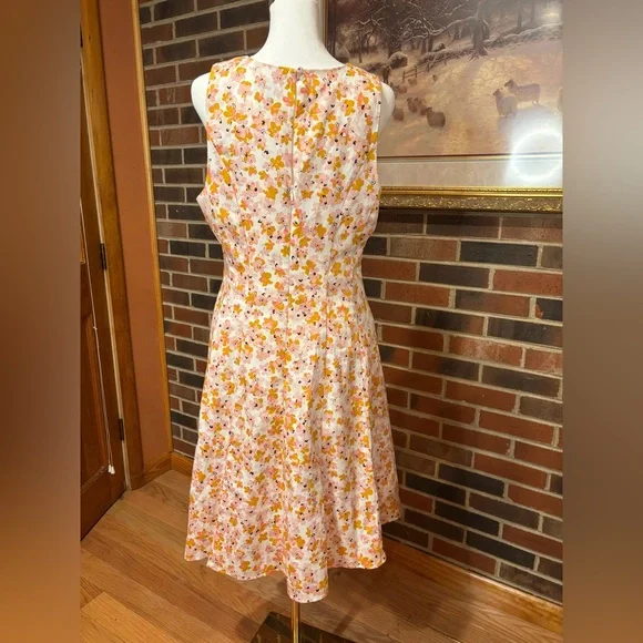 Liz Claiborne Sleeveless A-Line Midi Dress in Orange and Pink - Picture 3 of 15